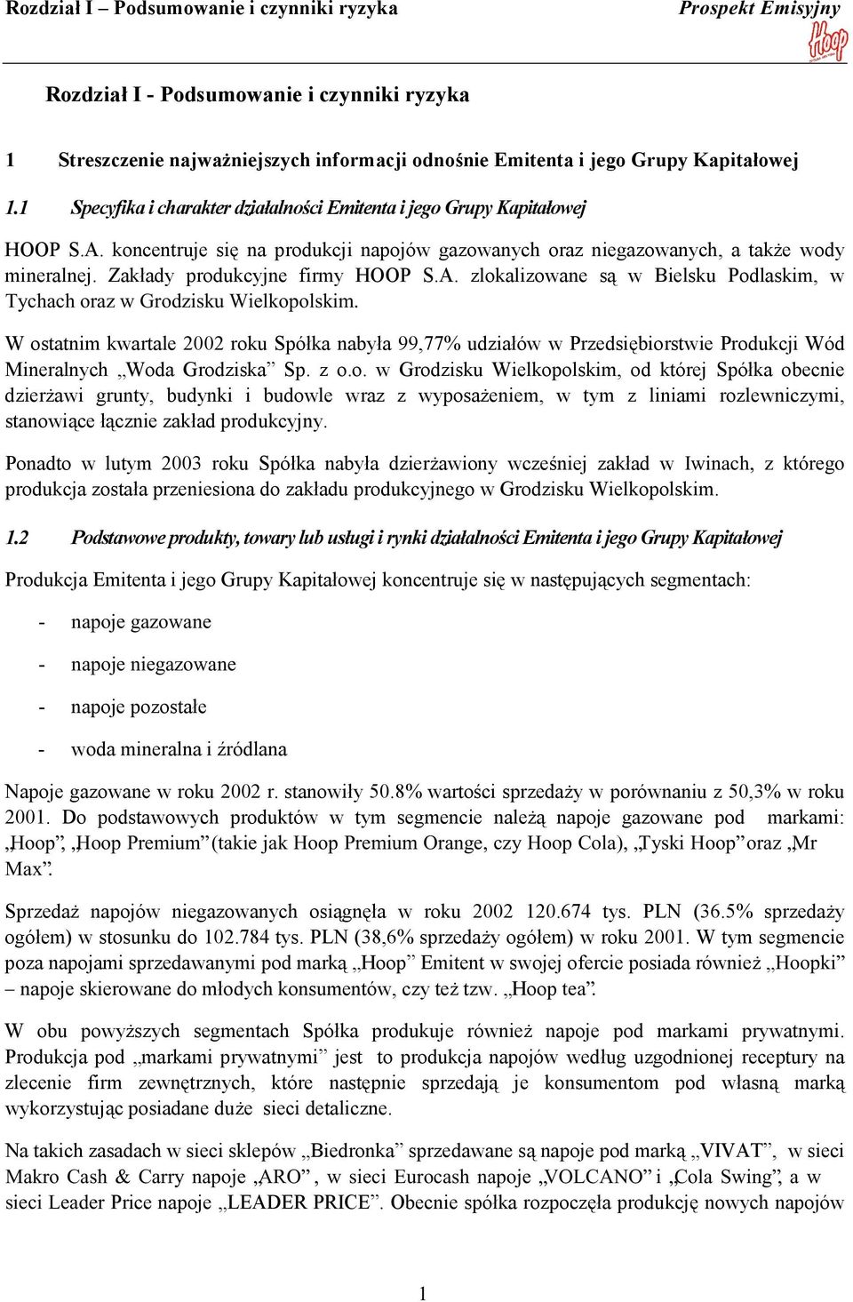 Zakłady produkcyjne firmy HOOP S.A. zlokalizowane są w Bielsku Podlaskim, w Tychach oraz w Grodzisku Wielkopolskim.