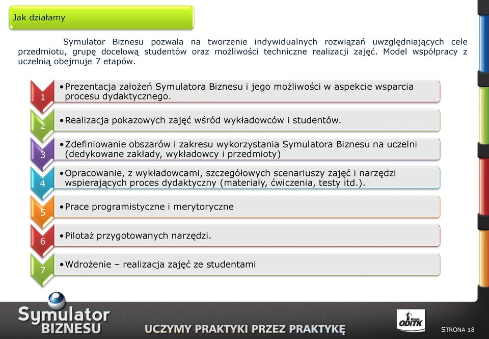 Realizacja pokazowych zajęć wśród wykładowców i studentów.