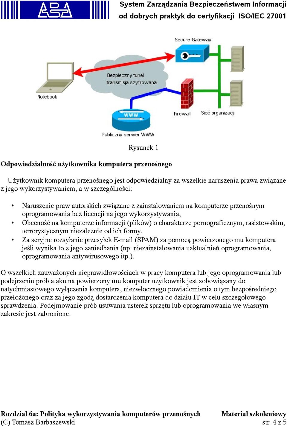 pornograficznym, rasistowskim, terrorystycznym niezależnie od ich formy. Za seryjne rozsyłanie przesyłek E-mail (SPAM) za pomocą powierzonego mu komputera jeśli wynika to z jego zaniedbania (np.