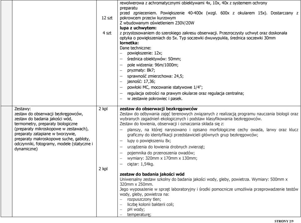 zgnieceniem. Powiększenie 40-400x (wzgl. 600x z okularem 15x).