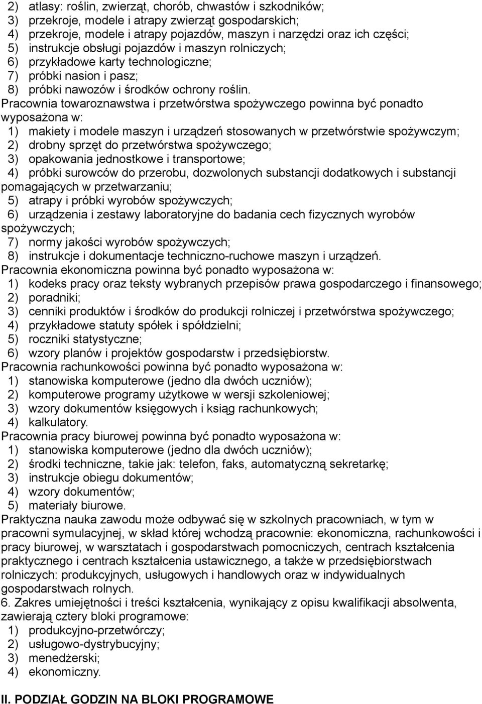 Pracownia towaroznawstwa i przetwórstwa spożywczego powinna być ponadto wyposażona w: 1) makiety i modele maszyn i urządzeń stosowanych w przetwórstwie spożywczym; 2) drobny sprzęt do przetwórstwa