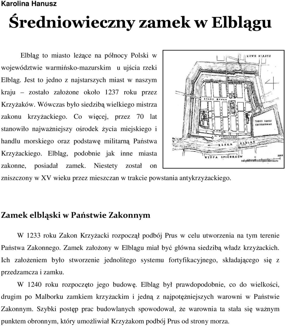 Co więcej, przez 70 lat stanowiło najważniejszy ośrodek życia miejskiego i handlu morskiego oraz podstawę militarną Państwa Krzyżackiego. Elbląg, podobnie jak inne miasta zakonne, posiadał zamek.