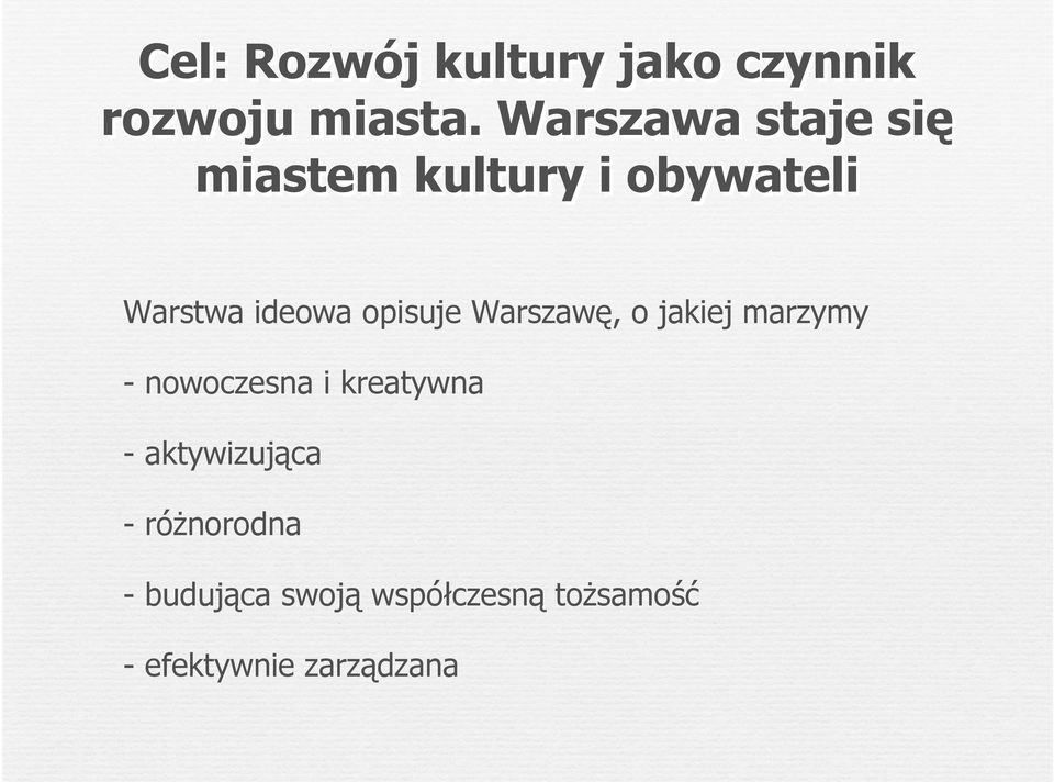 opisuje Warszawę, o jakiej marzymy - nowoczesna i kreatywna -