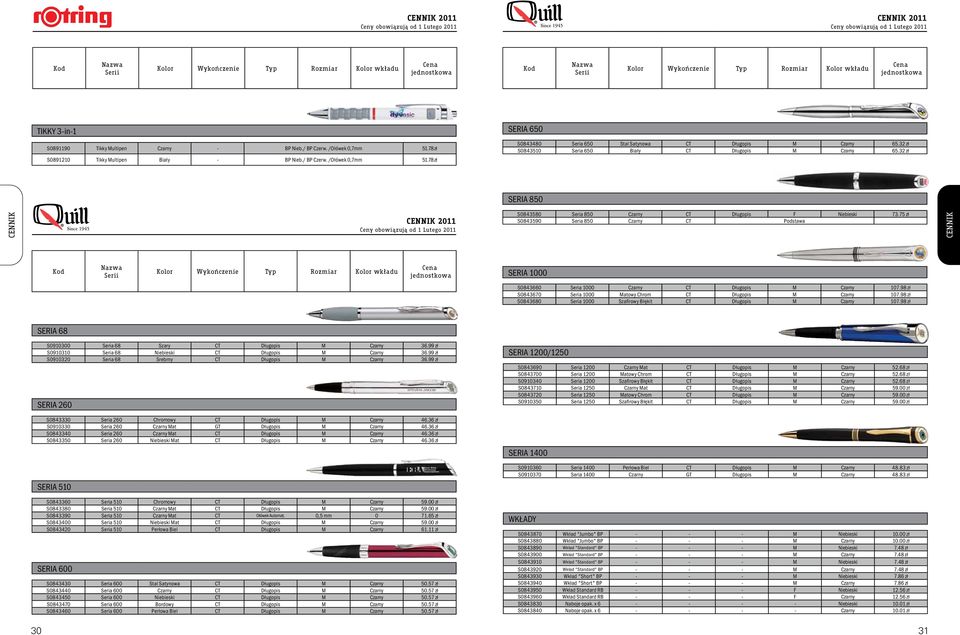32 zł S0843510 Seria 650 Biały CT M Czarny 65.32 zł SERIA 850 CENNIK CENNIK 2011 Ceny obowiązują od 1 Lutego 2011 S0843580 Seria 850 Czarny CT F Niebieski 73.