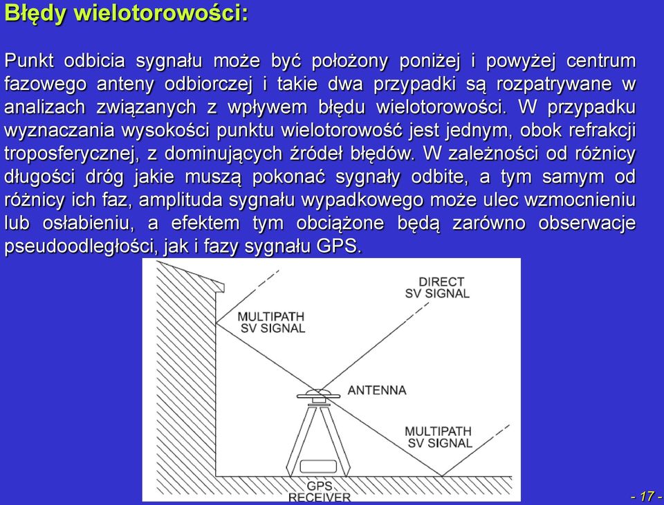 W przypadku wyznaczania wysokości punktu wielotorowość jest jednym, obok refrakcji troposferycznej, z dominujących źródeł błędów.