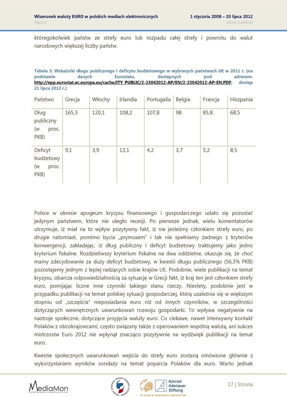 eu/cache/ity_public/2-23042012-ap/en/2-23042012-ap-en.pdf; dostęp 21 lipca 2012 r.) Państwo Grecja Włochy Irlandia Portugalia Belgia Francja Hiszpania Dług publiczny (w proc.