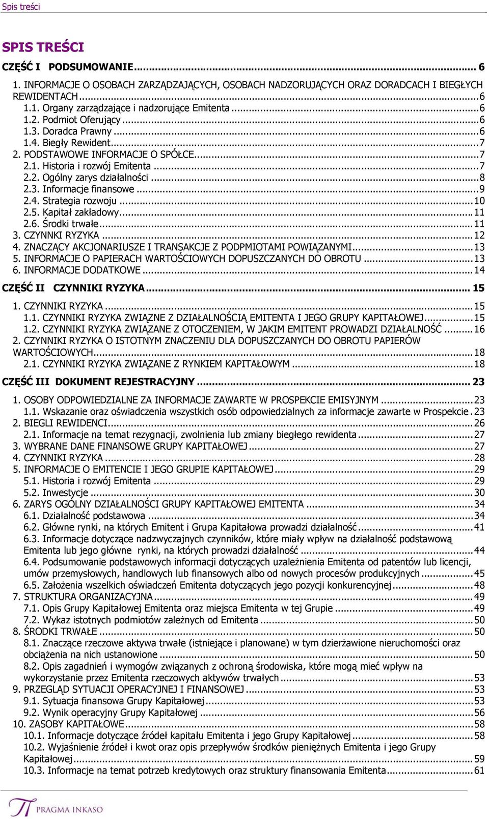 ..9 2.4. Strategia rozwoju...10 2.5. Kapitał zakładowy...11 2.6. Środki trwałe...11 3. CZYNNKI RYZYKA...12 4. ZNACZĄCY AKCJONARIUSZE I TRANSAKCJE Z PODPMIOTAMI POWIĄZANYMI...13 5.