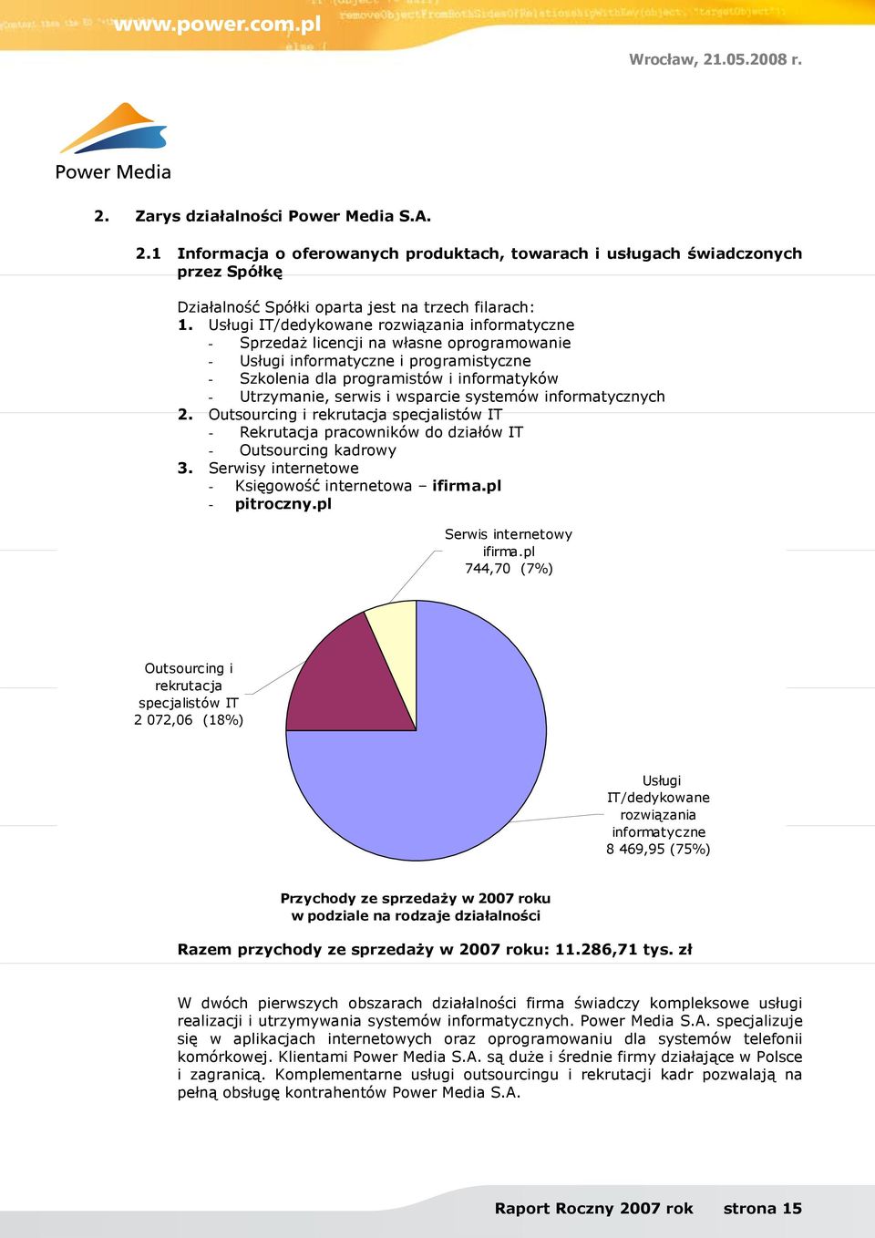 wsparcie systemów informatycznych 2. Outsourcing i rekrutacja specjalistów IT - Rekrutacja pracowników do działów IT - Outsourcing kadrowy 3. Serwisy internetowe - Księgowość internetowa ifirma.