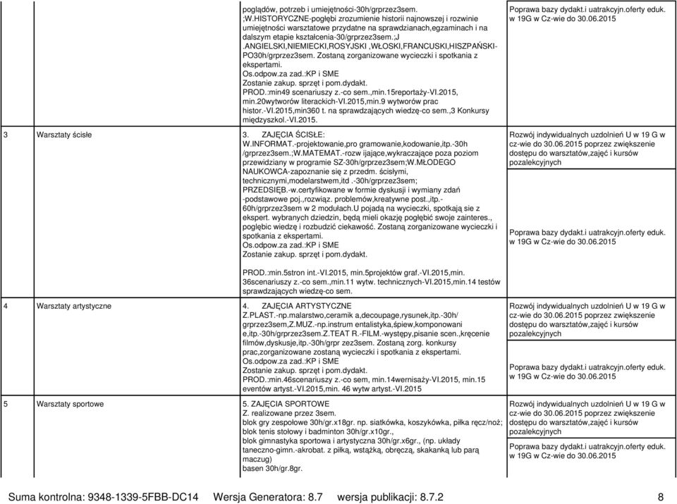 angielski,niemiecki,rosyjski,włoski,francuski,hiszpański- PO30h/grprzez3sem. Zostaną zorganizowane wycieczki i spotkania z ekspertami. Os.odpow.za zad.:kp i SME Zostanie zakup. sprzęt i pom.dydakt.