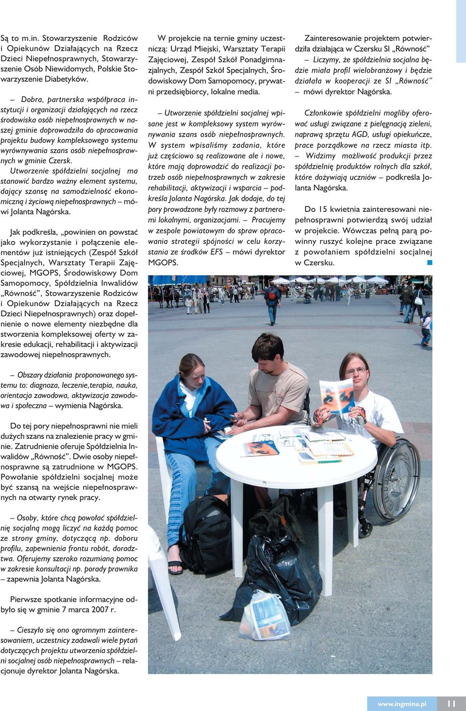 wyrównywania szans osób niepełnosprawnych w gminie Czersk.