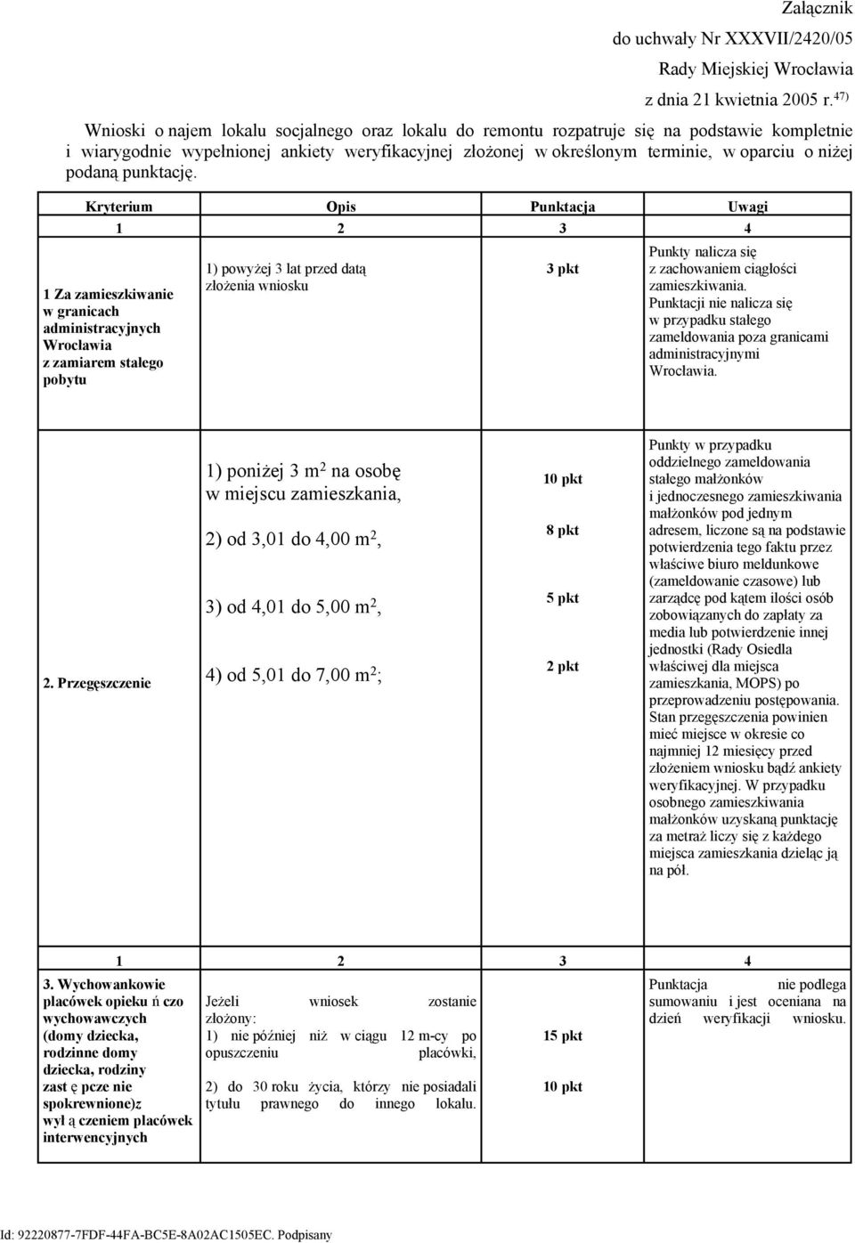 podaną punktację.