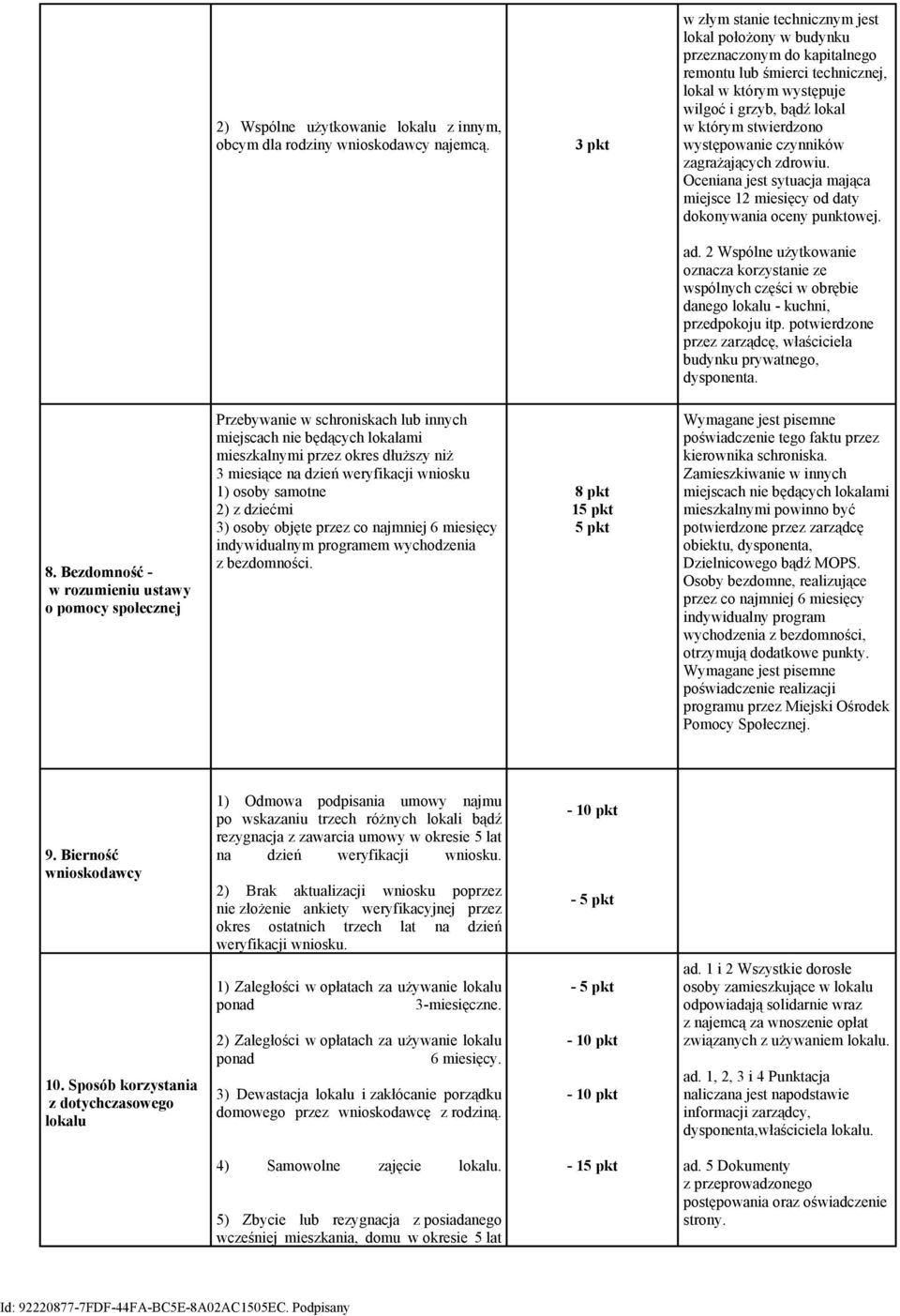 występowanie czynników zagrażających zdrowiu. Oceniana jest sytuacja mająca miejsce 12 miesięcy od daty dokonywania oceny punktowej. ad.