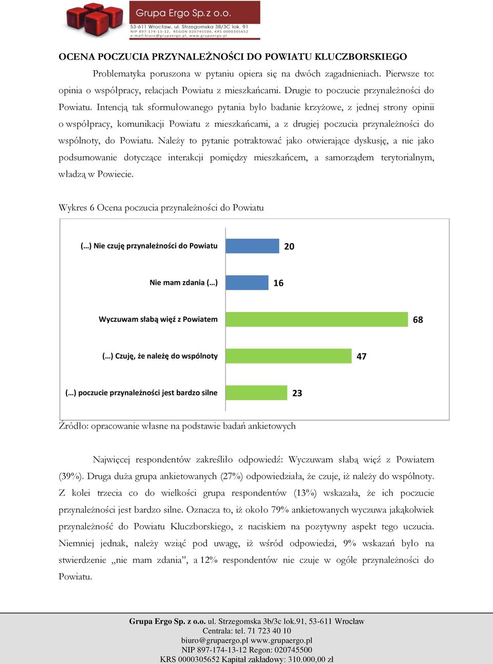 Intencją tak sformułowanego pytania było badanie krzyżowe, z jednej strony opinii o współpracy, komunikacji Powiatu z mieszkańcami, a z drugiej poczucia przynależności do wspólnoty, do Powiatu.