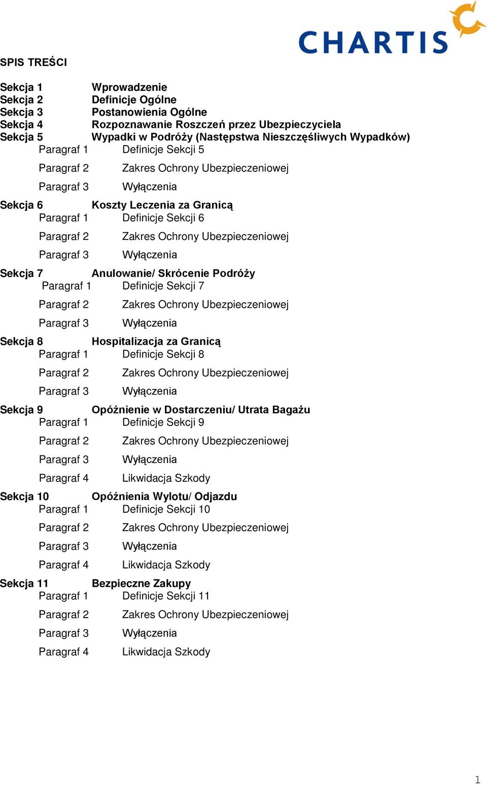 Ubezpieczeniowej Paragraf 3 Wyłączenia Sekcja 7 Anulowanie/ Skrócenie Podróży Paragraf 1 Definicje Sekcji 7 Paragraf 2 Zakres Ochrony Ubezpieczeniowej Paragraf 3 Wyłączenia Sekcja 8 Hospitalizacja za