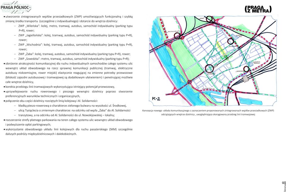 tramwaj, autobus, samochód indywidualny (parking typu P+R), rower; ZWP Żaba : kolej, tramwaj, autobus, samochód indywidualny (parking typu P+R), rower; ZWP Szwedzka : metro, tramwaj, autobus,