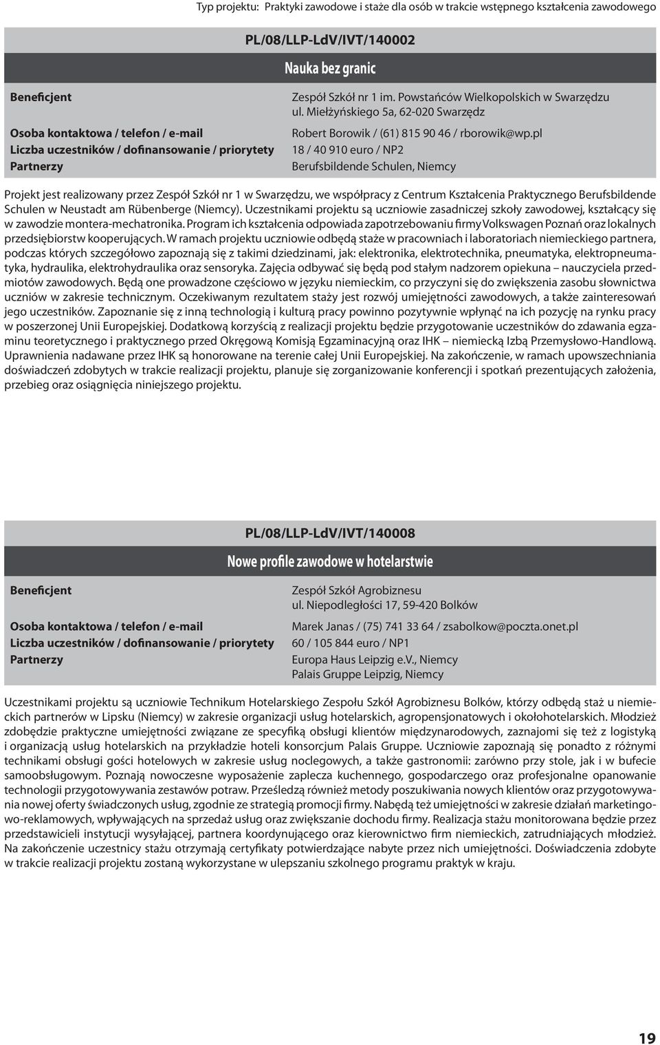 pl 18 / 40 910 euro / NP2 Berufsbildende Schulen, Niemcy Projekt jest realizowany przez Zespół Szkół nr 1 w Swarzędzu, we współpracy z Centrum Kształcenia Praktycznego Berufsbildende Schulen w