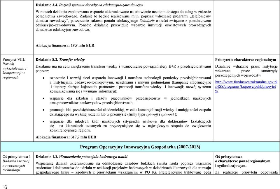 Ponadto działanie przewiduje wsparcie instytucji oświatowych prowadzących doradztwo edukacyjno-zawodowe.