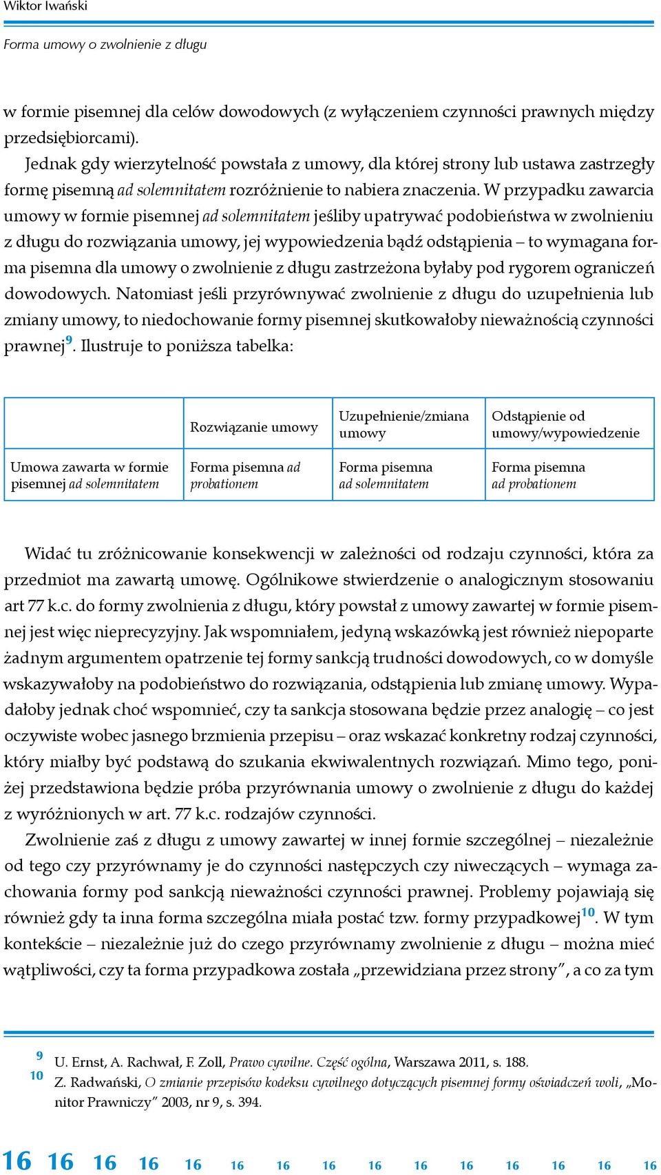 W przypadku zawarcia umowy w formie pisemnej ad solemnitatem jeśliby upatrywać podobieństwa w zwolnieniu z długu do rozwiązania umowy, jej wypowiedzenia bądź odstąpienia to wymagana forma pisemna dla