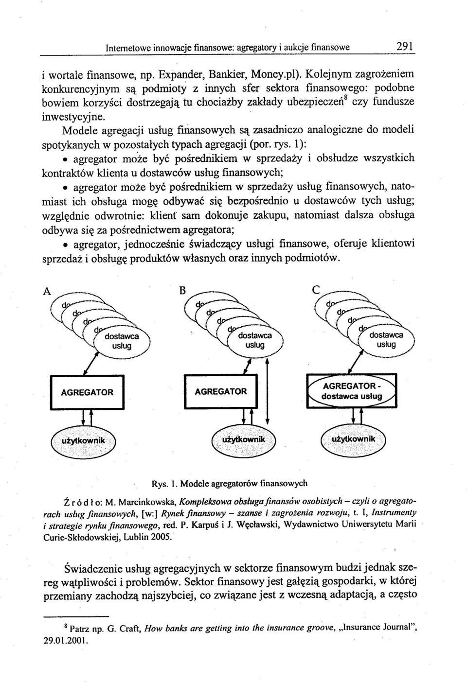 Modele agregacji usług finansowych są zasadniczo analogiczne do modeli spotykanych w pozo~tałych typach agregacji (por. rys.