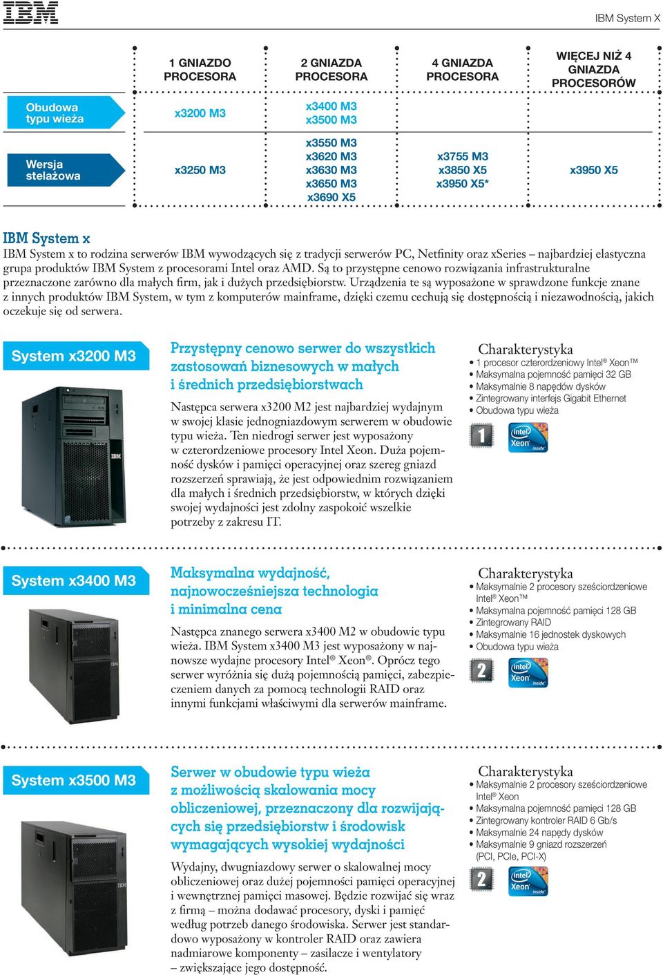 IBM System z procesorami Intel oraz AMD. Są to przystępne cenowo rozwiązania infrastrukturalne przeznaczone zarówno dla małych firm, jak i dużych przedsiębiorstw.