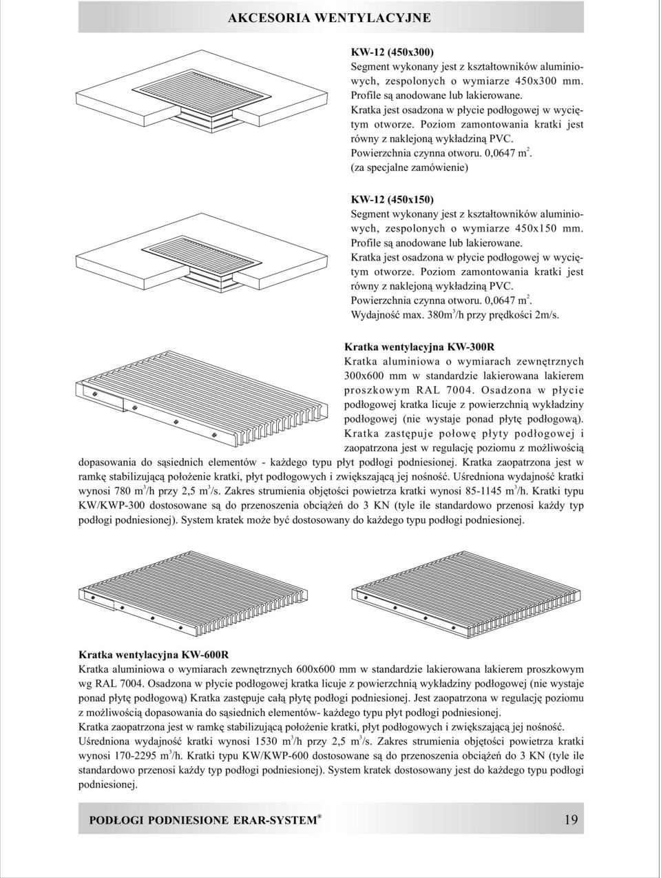 (za specjalne zamówienie) KW-12 (450x150) Segment wykonany jest z kszta³towników aluminiowych, zespolonych o wymiarze 450x150 mm. Profile s¹ anodowane lub lakierowane.  3 Wydajnoœæ max.