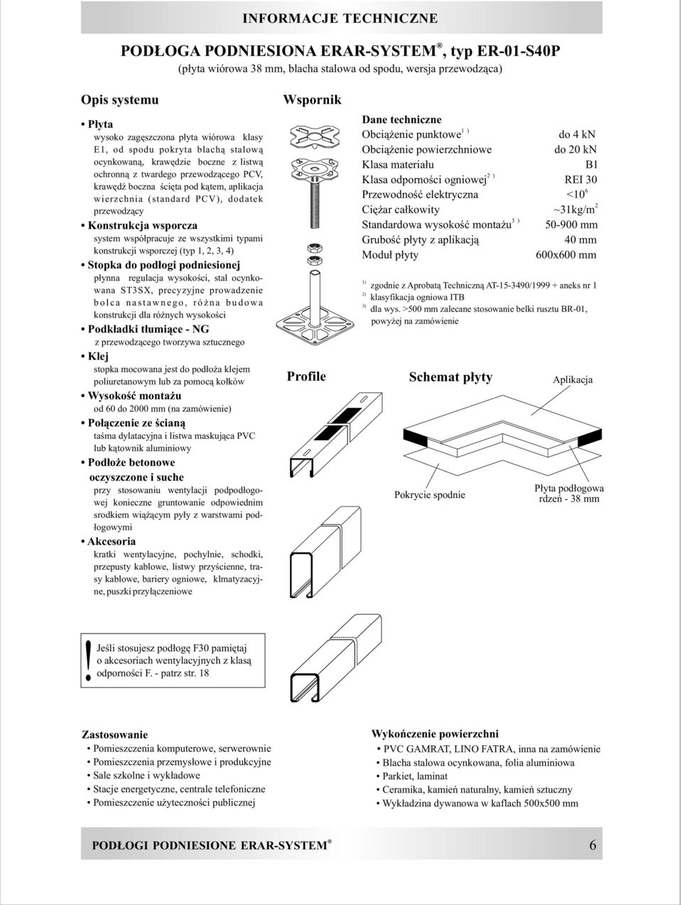 Konstrukcja wsporcza system wspó³pracuje ze wszystkimi typami konstrukcji wsporczej (typ 1, 2, 3, 4) Stopka do pod³ogi podniesionej p³ynna regulacja wysokoœci, stal ocynkowana ST3SX, precyzyjne