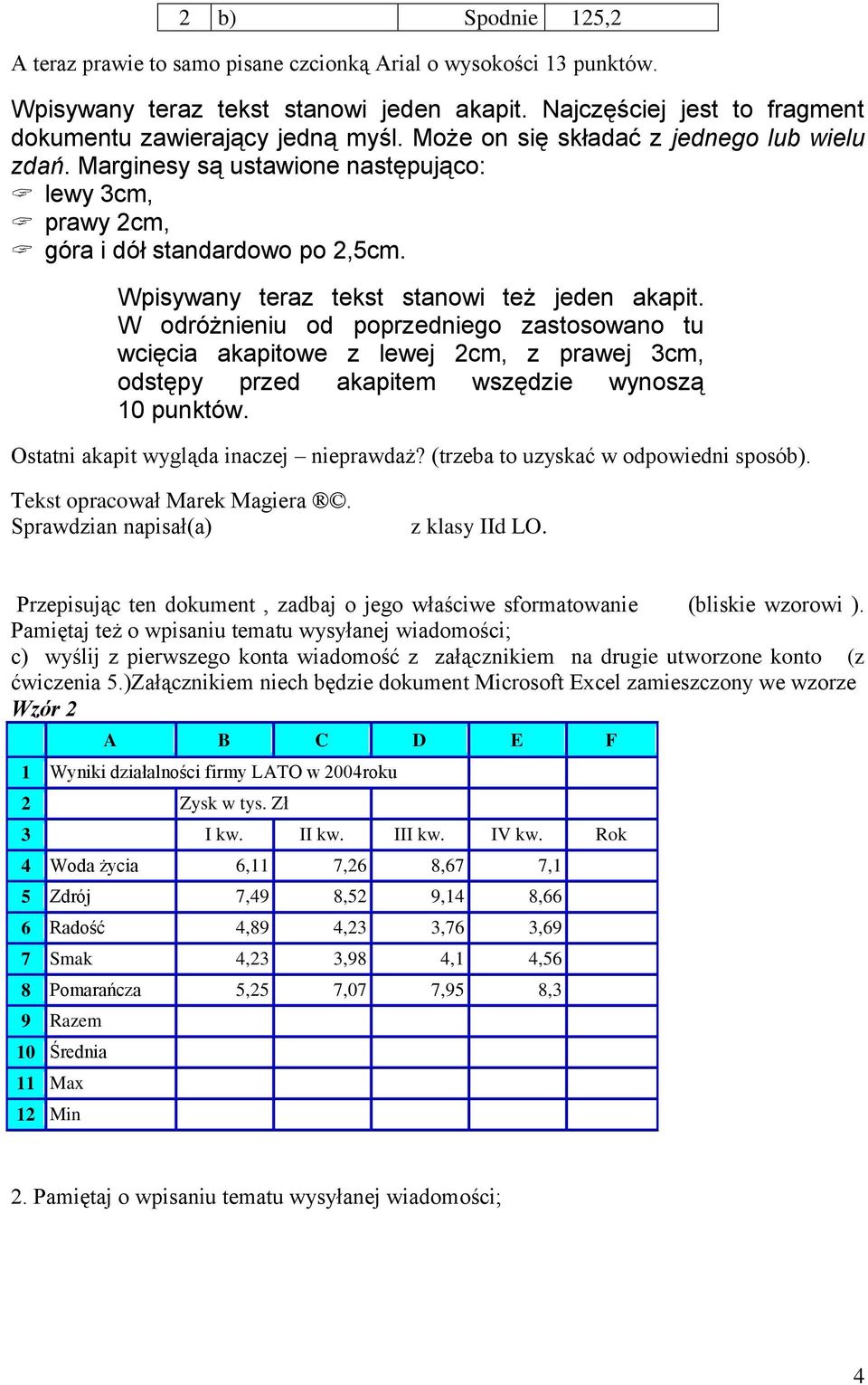 W odróżnieniu od poprzedniego zastosowano tu wcięcia akapitowe z lewej 2cm, z prawej 3cm, odstępy przed akapitem wszędzie wynoszą 10 punktów. Ostatni akapit wygląda inaczej nieprawdaż?