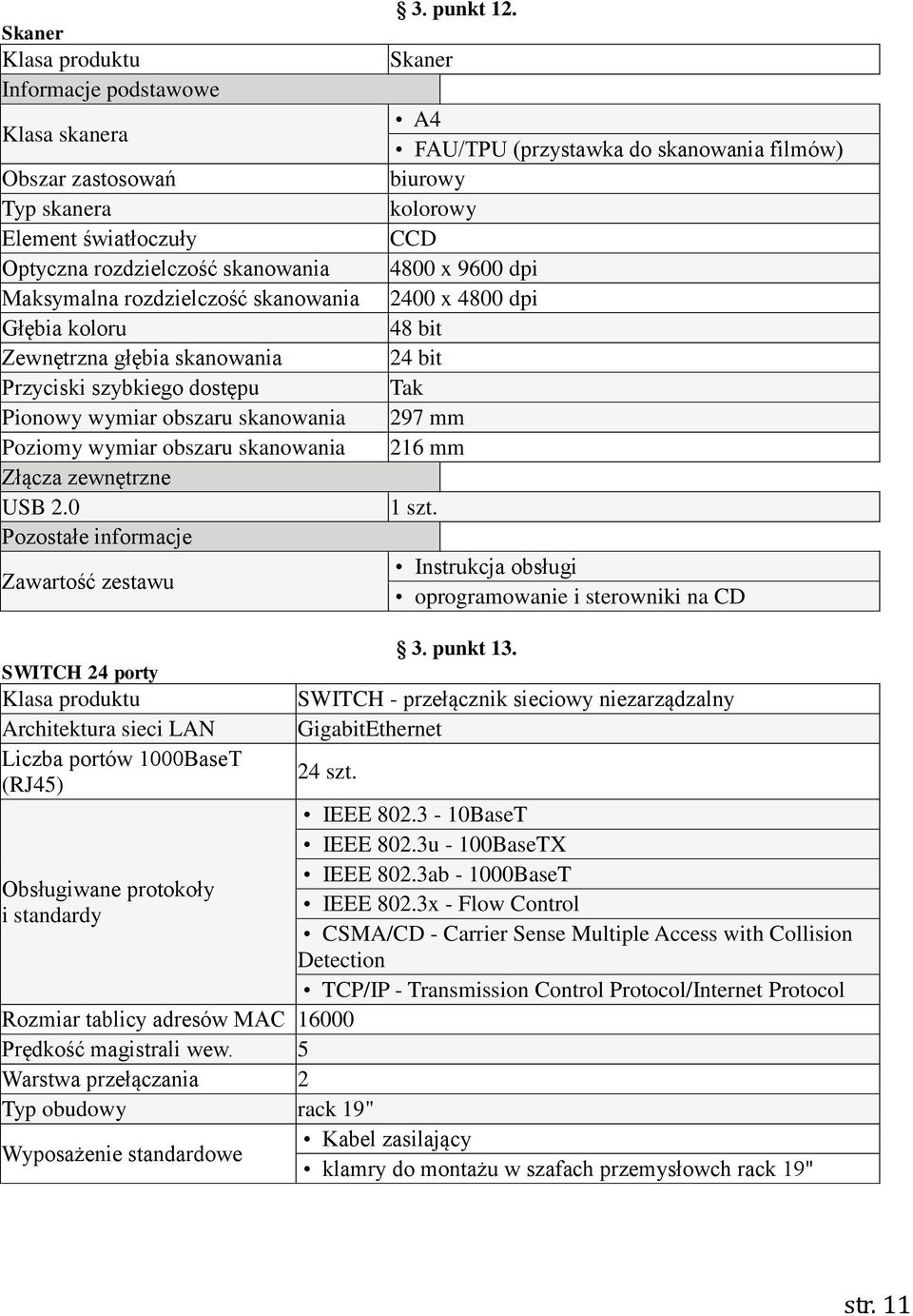 punkt 12. Skaner A4 FAU/TPU (przystawka do skanowania filmów) biurowy kolorowy CCD 4800 x 9600 dpi 2400 x 4800 dpi 48 bit 24 bit 297 mm 216 mm 1 szt.