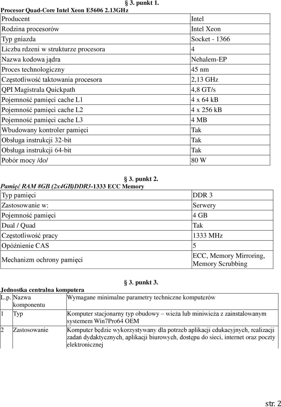 Magistrala Quickpath Pojemność pamięci cache L1 Pojemność pamięci cache L2 Pojemność pamięci cache L3 Wbudowany kontroler pamięci Obsługa instrukcji 32-bit Obsługa instrukcji 64-bit Pobór mocy /do/