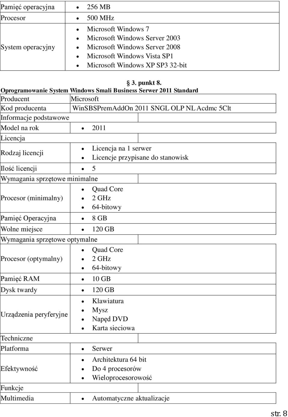 Oprogramowanie System Windows Smali Business Serwer 2011 Standard Producent Microsoft Kod producenta WinSBSPremAddOn 2011 SNGL OLP NL Acdmc 5Clt Informacje podstawowe Model na rok 2011 Licencja