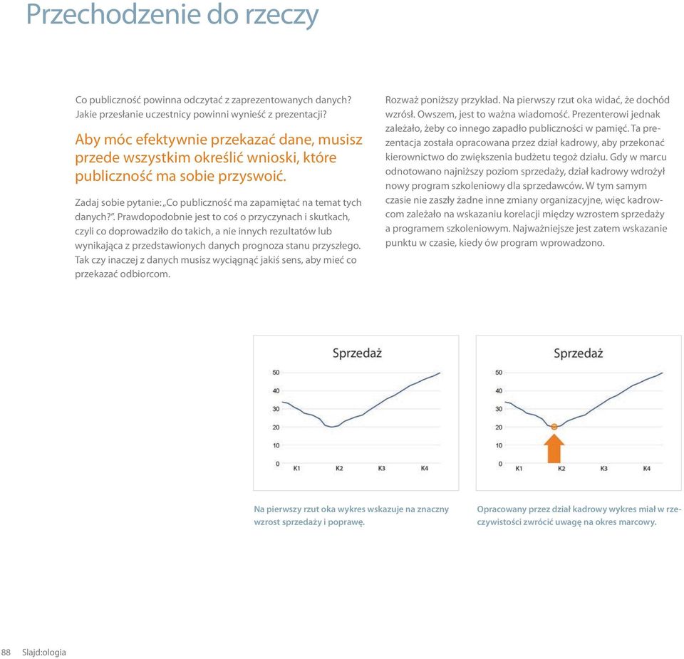 . Prawdopodobnie jest to coś o przyczynach i skutkach, czyli co doprowadziło do takich, a nie innych rezultatów lub wynikająca z przedstawionych danych prognoza stanu przyszłego.