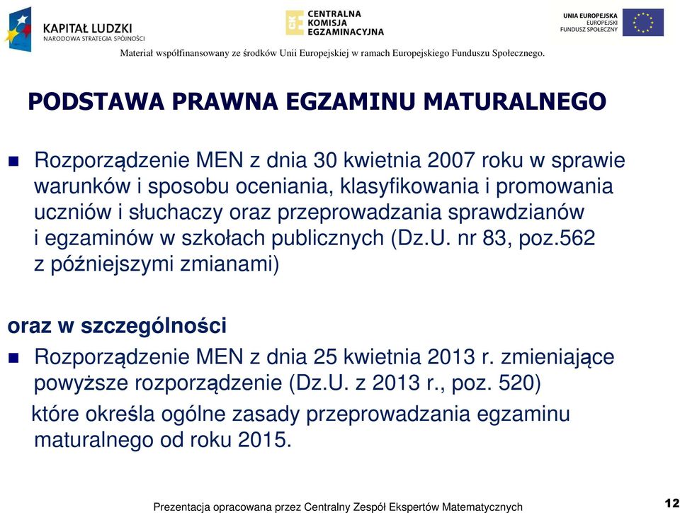 nr 83, poz.562 z późniejszymi zmianami) oraz w szczególności Rozporządzenie MEN z dnia 25 kwietnia 2013 r.