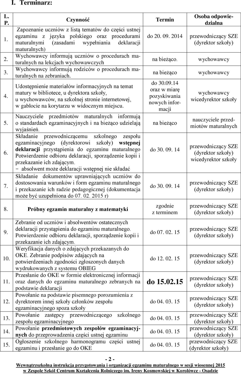 uczniów o procedurach maturalnych na lekcjach wychowawczych Wychowawcy informują rodziców o procedurach maturalnych na zebraniach.