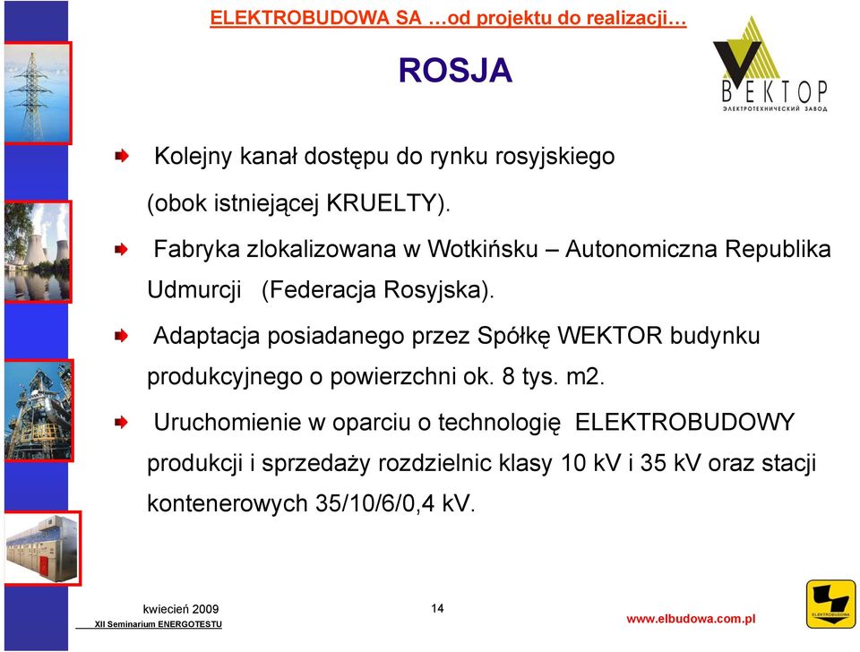 Adaptacja posiadanego przez Spółkę WEKTOR budynku produkcyjnego o powierzchni ok. 8 tys. m2.