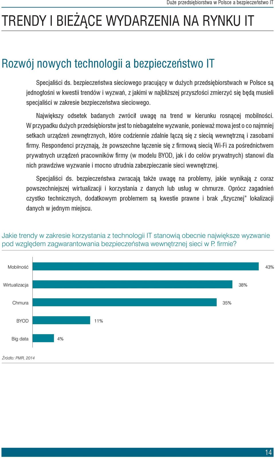 bezpieczeństwa sieciowego. Największy odsetek badanych zwrócił uwagę na trend w kierunku rosnącej mobilności.