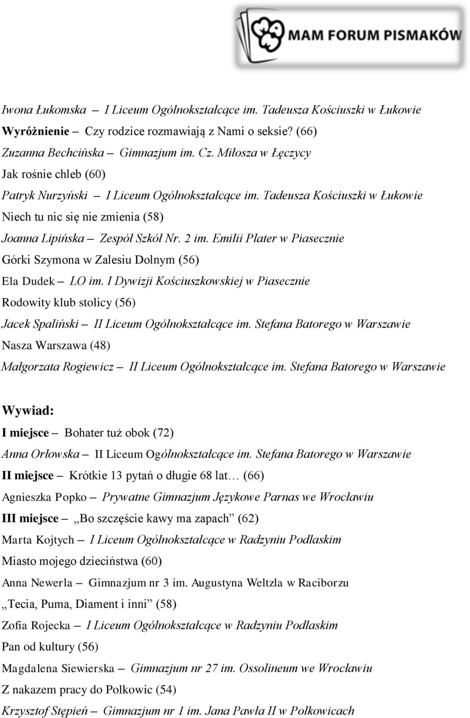 I Dywizji Kościuszkowskiej w Piasecznie Rodowity klub stolicy (56) Jacek Spaliński II Liceum Ogólnokształcące im.