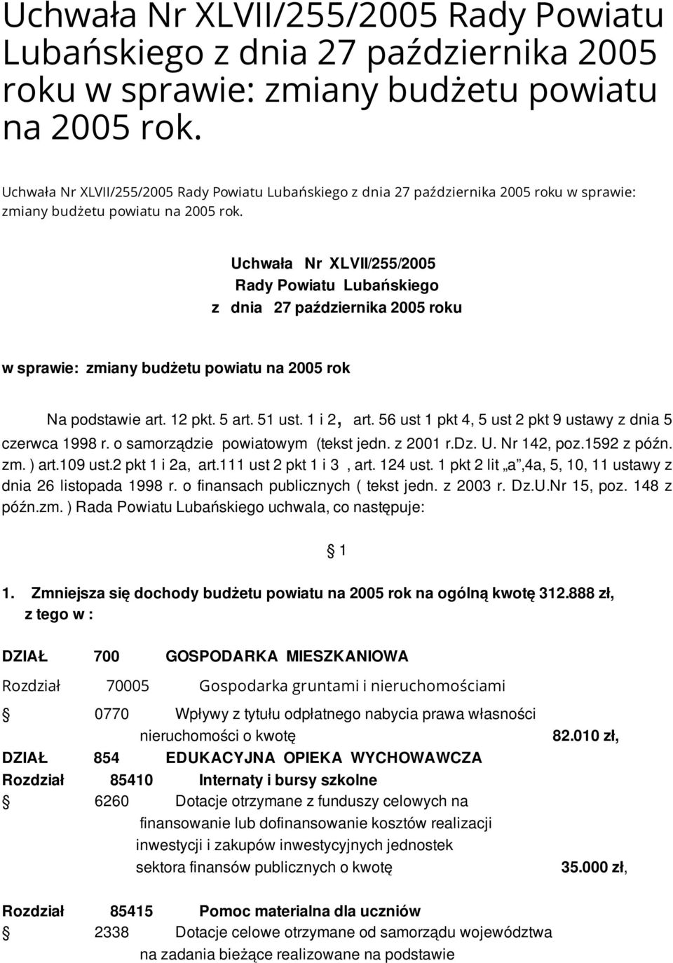 56 ust 1 pkt 4, 5 ust 2 pkt 9 ustawy z dnia 5 czerwca 1998 r. o samorządzie powiatowym (tekst jedn. z 2001 r.dz. U. Nr 142, poz.1592 z późn. zm. ) art.109 ust.2 pkt 1 i 2a, art.