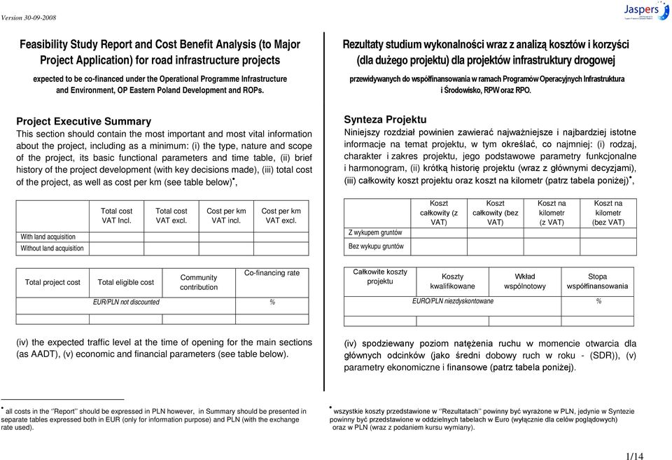 Rezultaty stu (dla d projektu) dla projektów infrastruktury drogowej Project Executive Summary This section should contain the most important and most vital information about the project, including