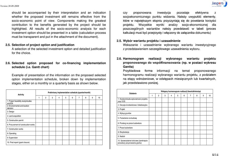 All results of the socio-economic analysis for each investment option should be presented in a table (calculation process must be transparent and put in the attachment of the document). 2.5.