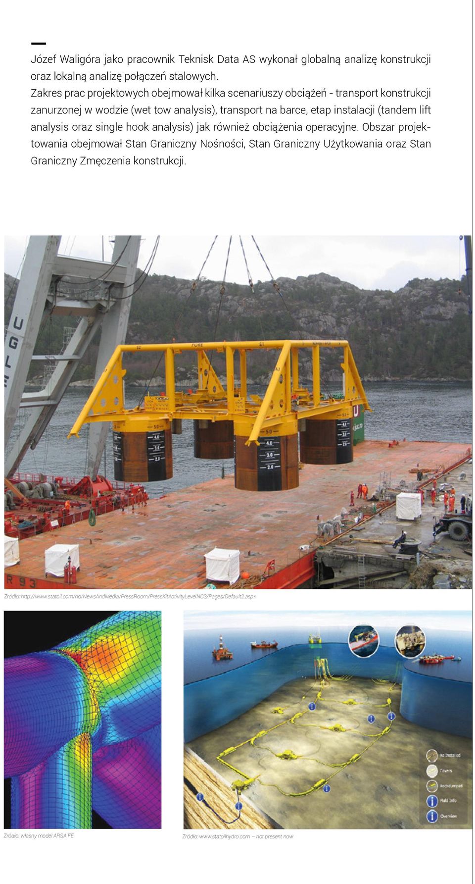 (tandem lift analysis oraz single hook analysis) jak również obciążenia operacyjne.