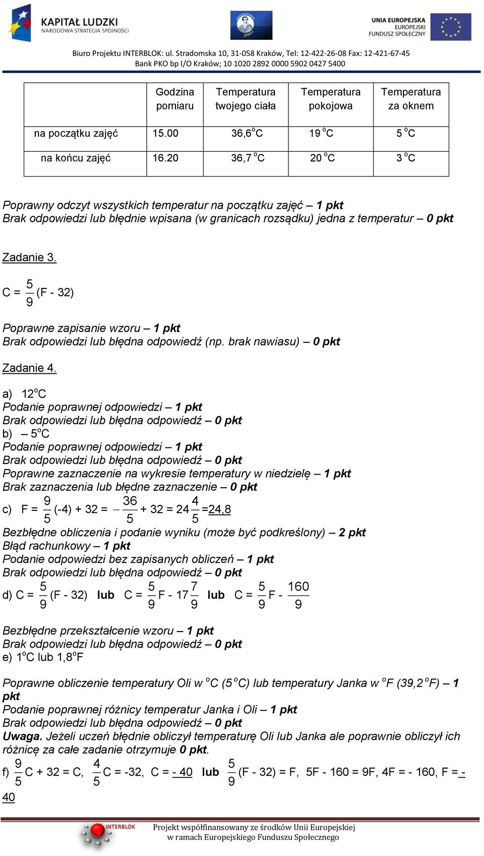 C = (F - 32) Poprawne zapisanie wzoru 1 pkt Brak odpowiedzi lub błędna odpowiedź (np. brak nawiasu) 0 pkt Zadanie 4.