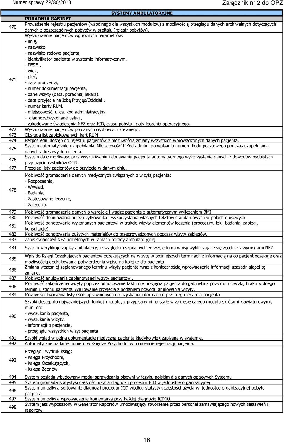 Wyszukiwanie pacjentów wg różnych parametrów: - imię, - nazwisko, - nazwisko rodowe pacjenta, - identyfikator pacjenta w systemie informatycznym, - PESEL, - wiek, - płeć, 471 - data urodzenia, -