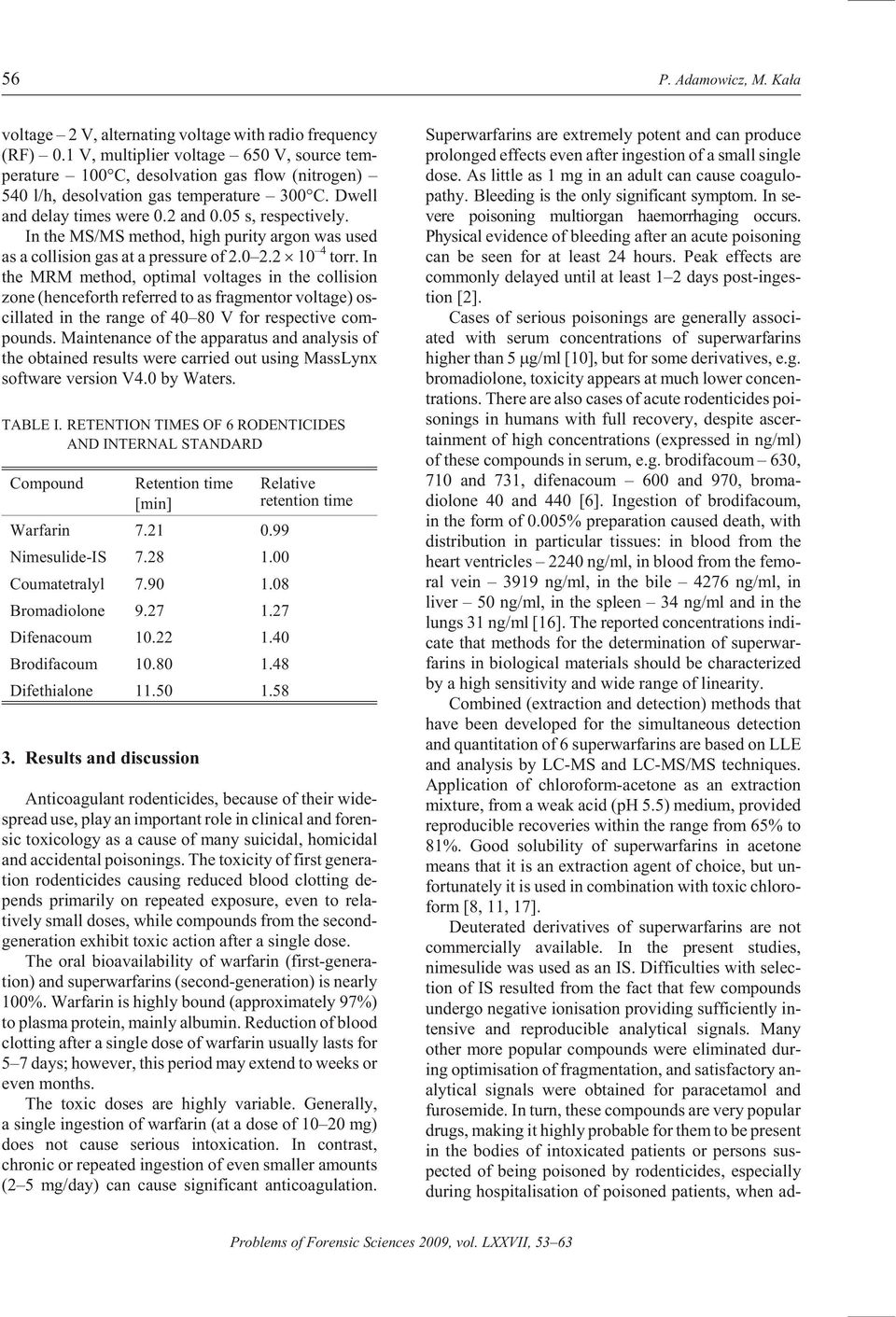 05 s, re spec tively. In the MS/MS method, high pu rity ar gon was used as a col li sion gas at a pres sure of 2.0 2.2 10 4 torr.