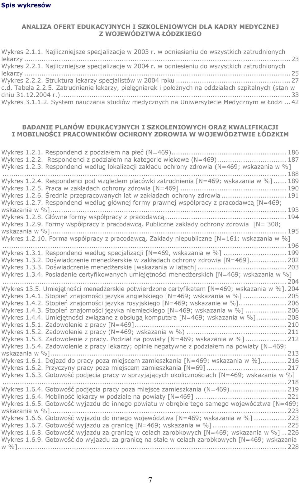 ..27 c.d. Tabela 2.2.5. Zatrudnienie lekarzy, pielęgniarek i położnych na oddziałach szpitalnych (stan w dniu 31.12.2004 r.)...33 Wykres 3.1.1.2. System nauczania studiów medycznych na Uniwersytecie Medycznym w Łodzi.