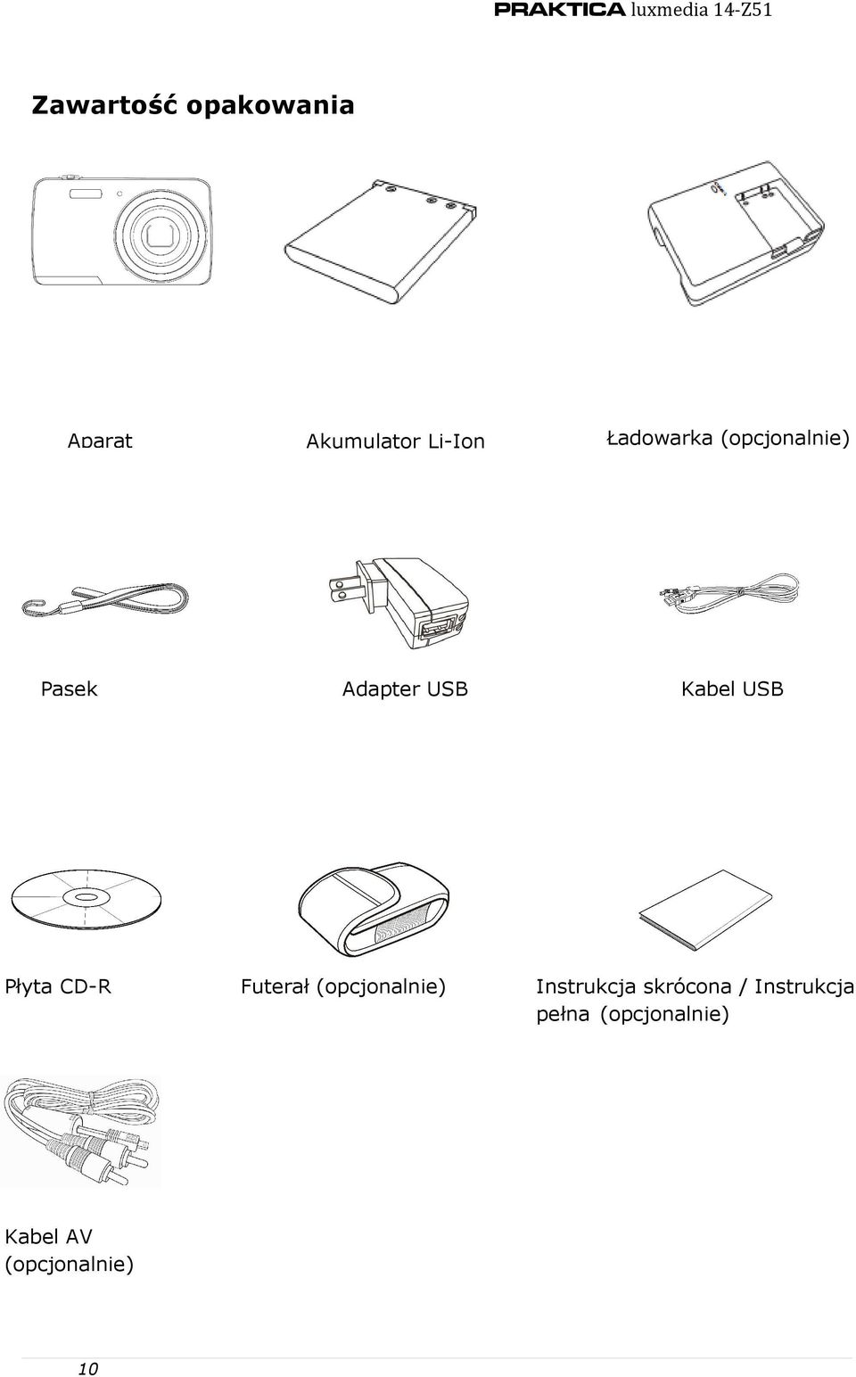 Adapter USB Futerał (opcjonalnie) (*) Ładowarka