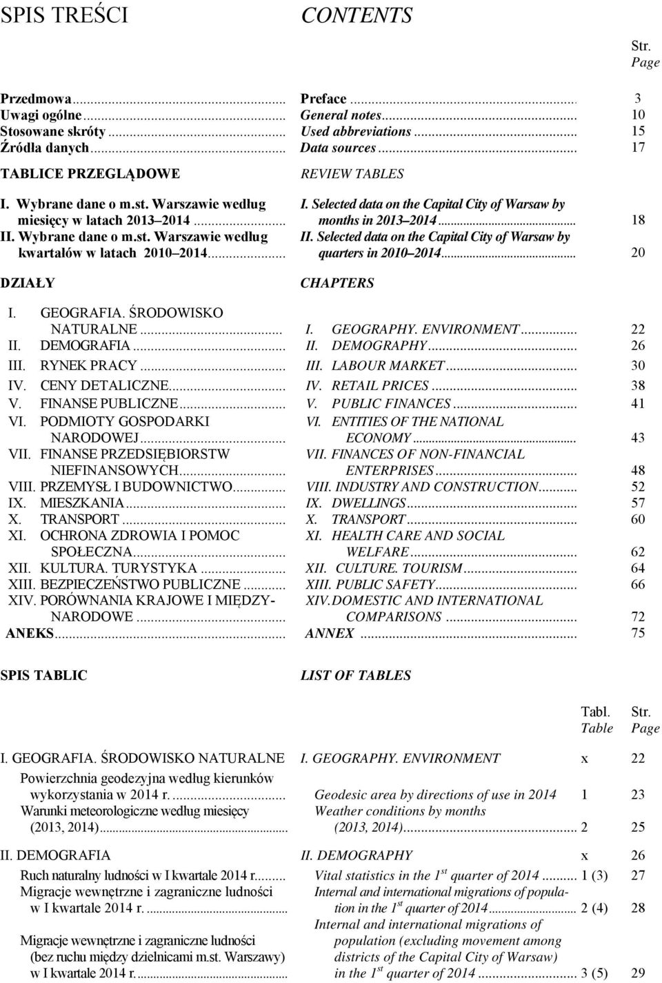 Selected data on the Capital City of Warsaw by months in 2013 2014... 18 II. Selected data on the Capital City of Warsaw by quarters in 2010 2014... 20 CHAPTERS I. GEOGRAFIA. ŚRODOWISKO NATURALNE... I. GEOGRAPHY.