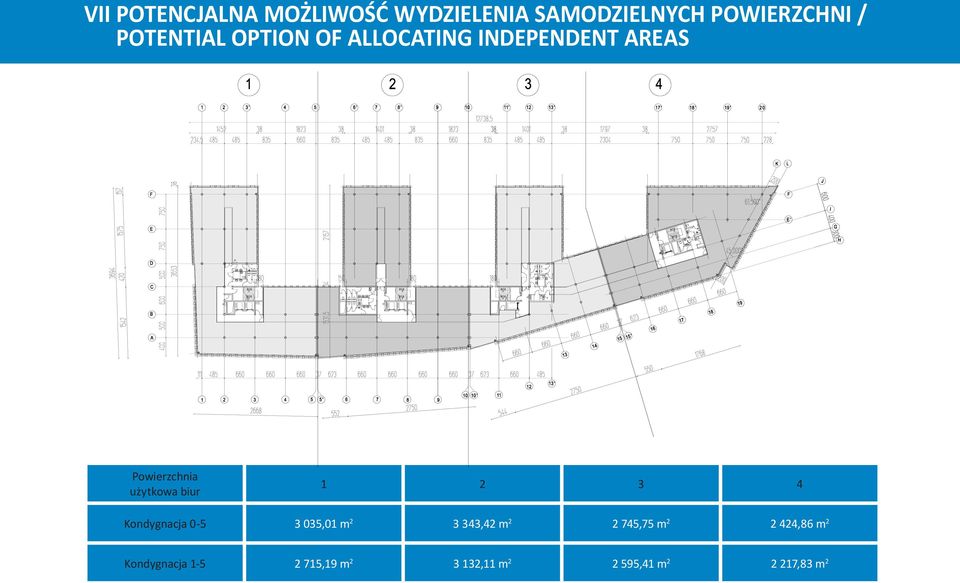 użytkowa biur 1 2 3 4 Kondygnacja 0-5 3 035,01 m2 3 343,42 m2 2