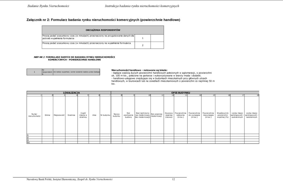 respondent a nie należy wypełniać, numer zostanie nadany przez badającego Nieruchomości handlowe - notowane są lokale: - będące częścią dużych handlowych położonych w aglomeracji, o ok. 100 m kw.