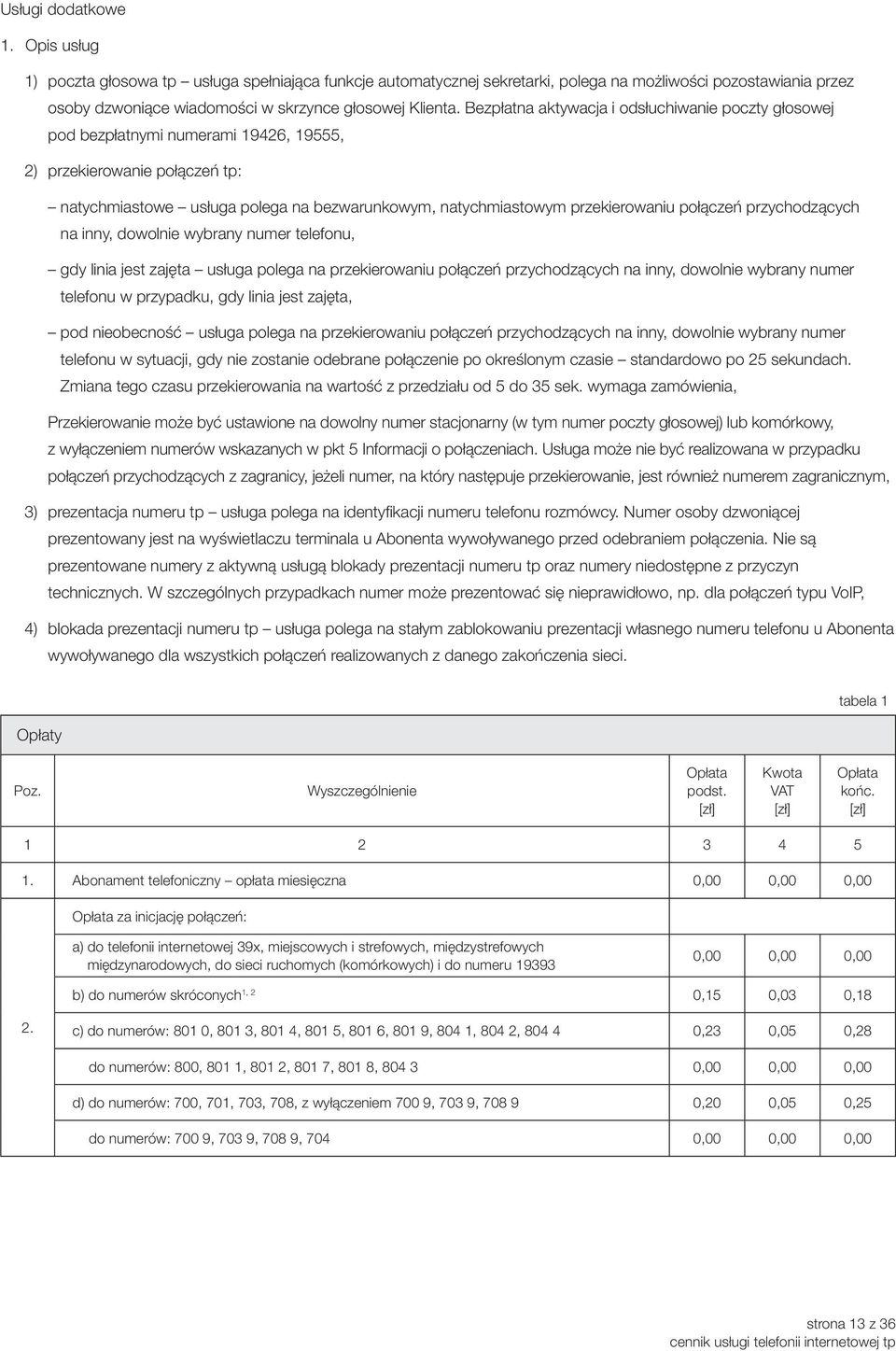 Bezpłatna aktywacja i odsłuchiwanie poczty głosowej pod bezpłatnymi numerami 19426, 19555, 2) przekierowanie połączeń tp: natychmiastowe usługa polega na bezwarunkowym, natychmiastowym przekierowaniu