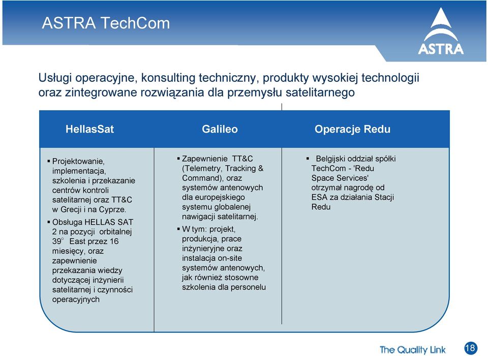 Obsługa HELLAS SAT 2 na pozycji orbitalnej 39 East przez 16 miesięcy, oraz zapewnienie przekazania wiedzy dotyczącej inżynierii satelitarnej i czynności operacyjnych Zapewnienie TT&C (Telemetry,